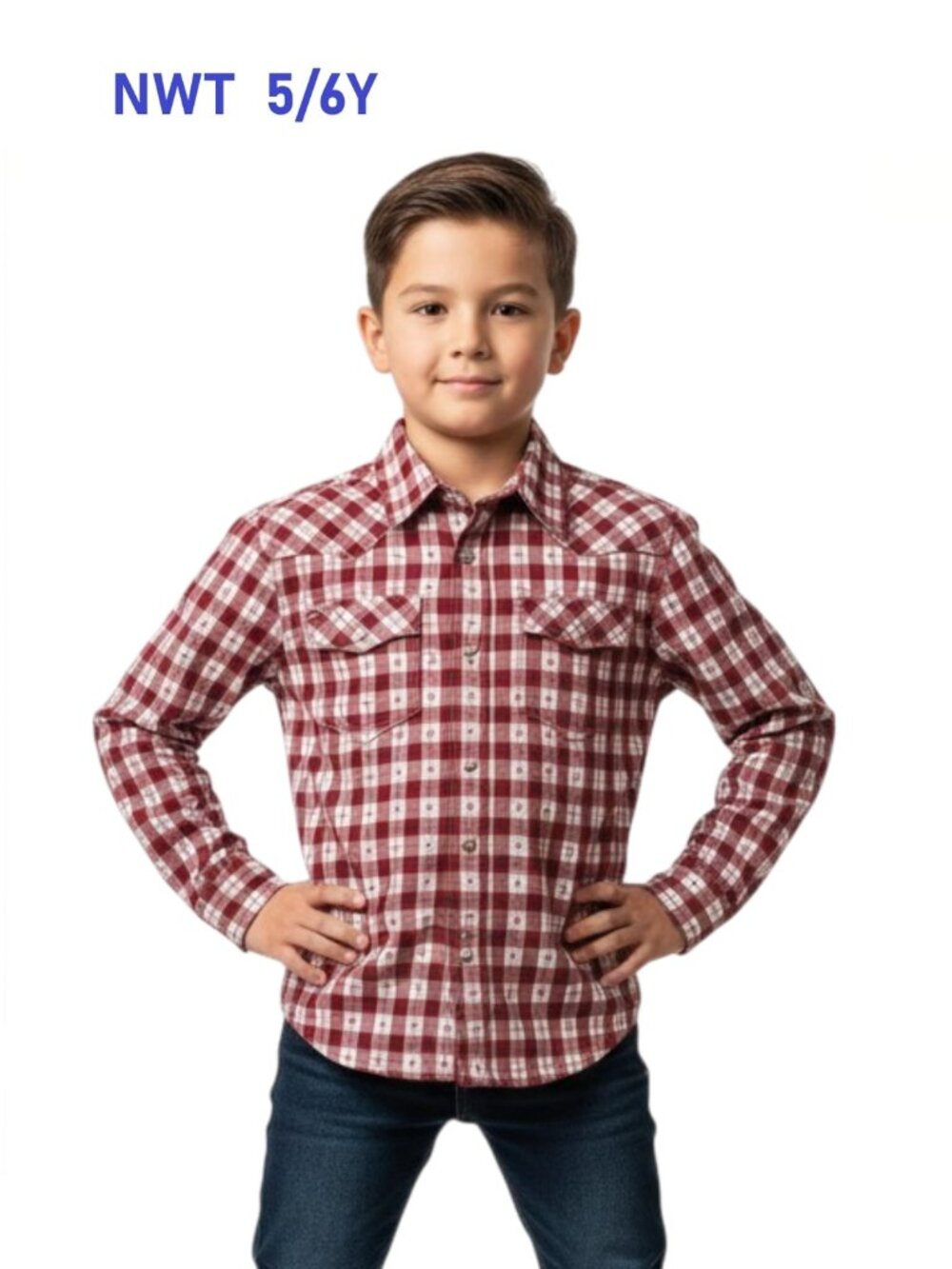 Me & Henry Western Vintage Red Plaid long sleeve woven shirt size 5/6Y Fall Cozy